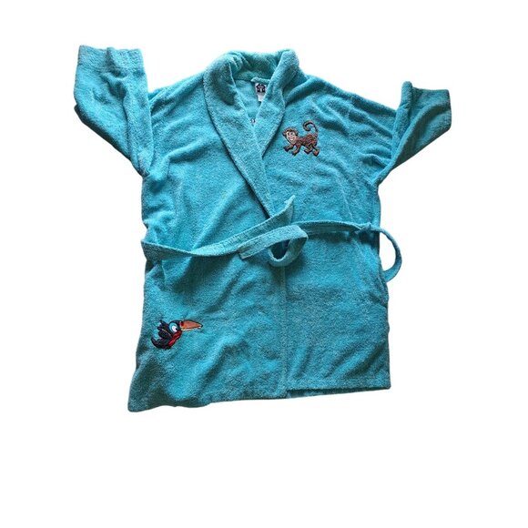 Bedtime Stories Turquoise Terry Cloth Robe Monkey Toucan Embroidery Women's 2X